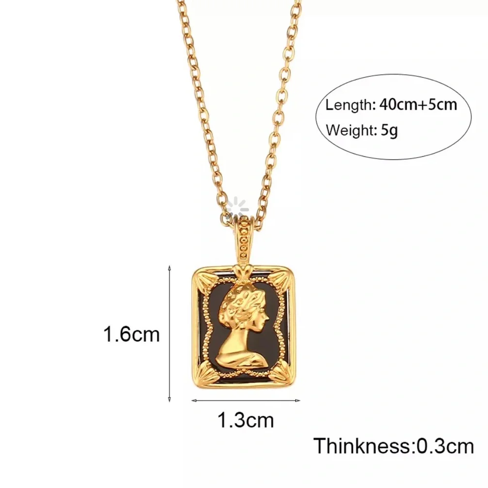 New Queen 18K Gold Black Square Pendant Necklace, nice Necklace, cute Necklace - Picture 7 of 7